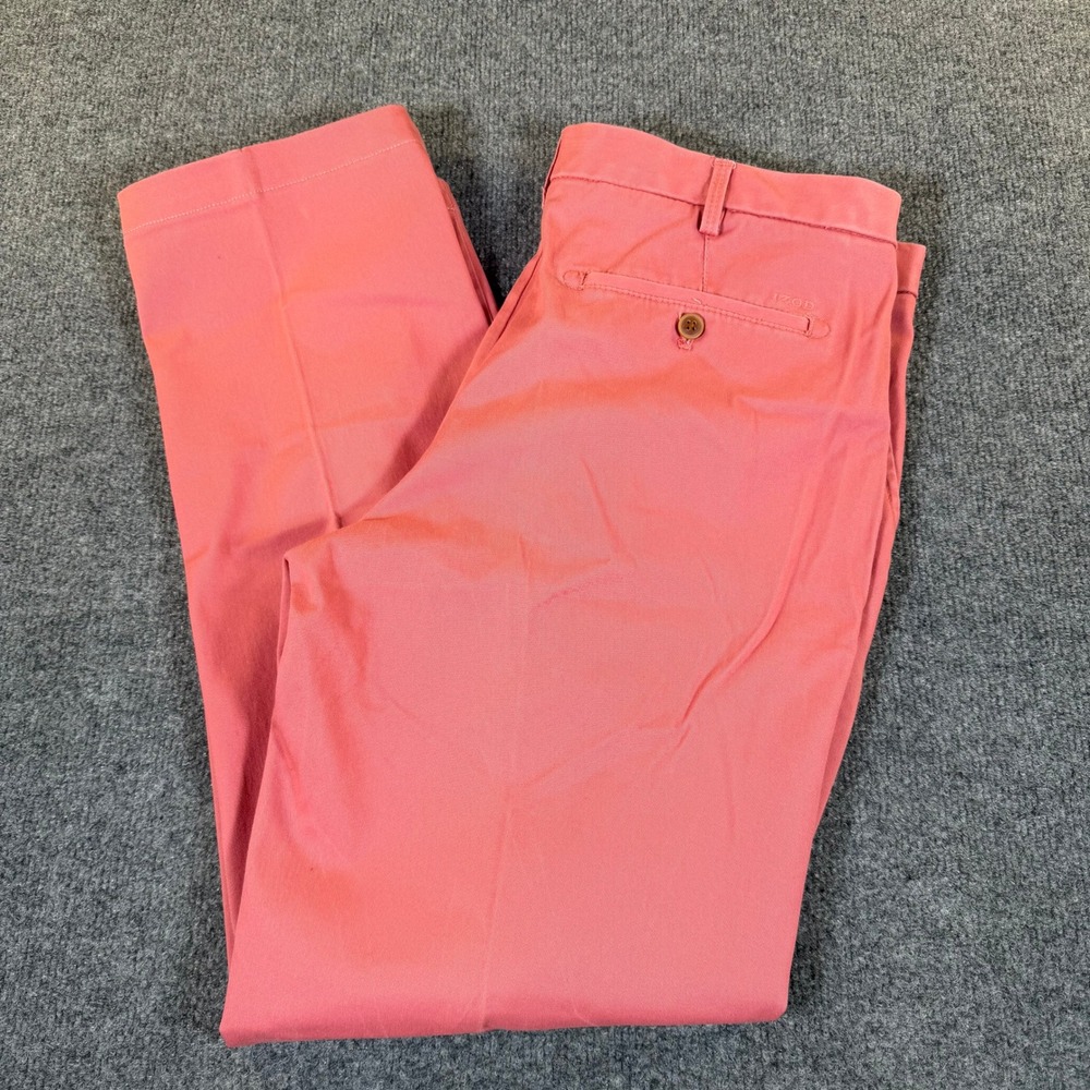 IZOD Saltwater Stretch Chino Pants Mens 34x32 Straight Coral Pink Cotton #4052